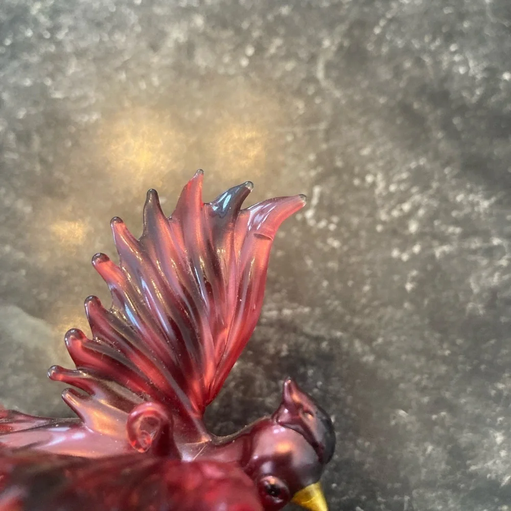 Vtg Red Cardinal Bird Figurine Hand Blown Glass Ornament Hanging